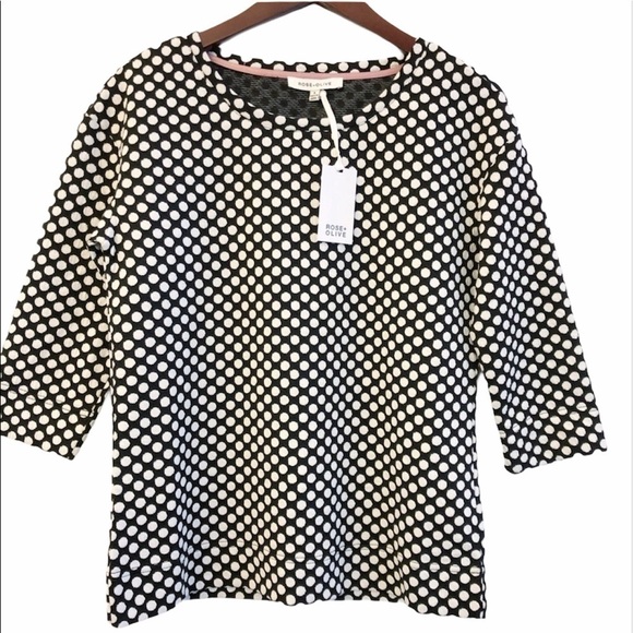 ROSE + OLIVE NWT Polka Dot Woven Knit Top Size Small in Black and White - Picture 1 of 11
